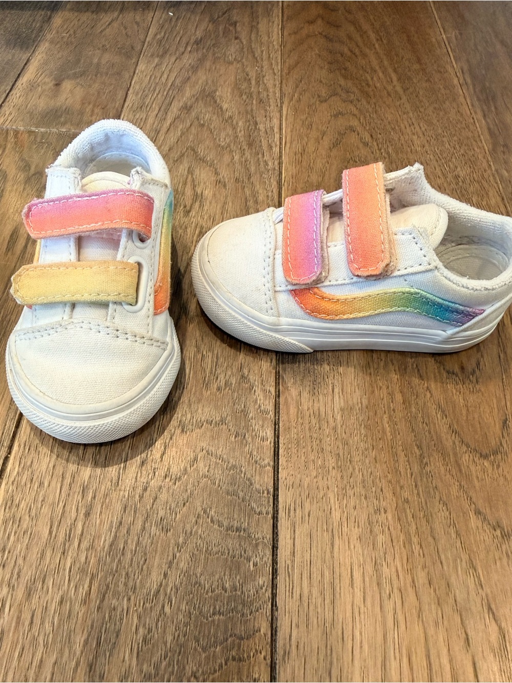 Vans Kids White Canvas Sneakers with Rainbow Accent Straps